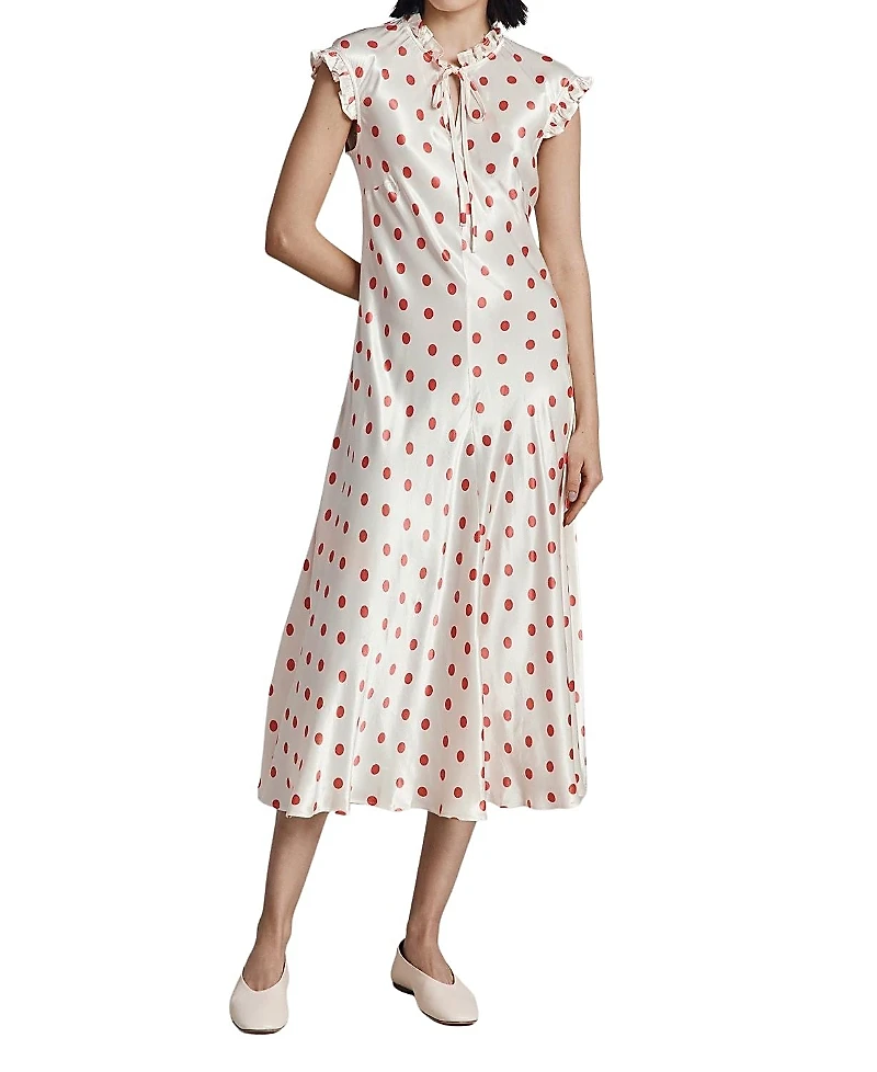 Ghost London Cicely Polka Dot Satin Midi Dress