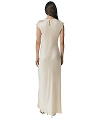 Averie Boat Neck Satin Maxi Dress