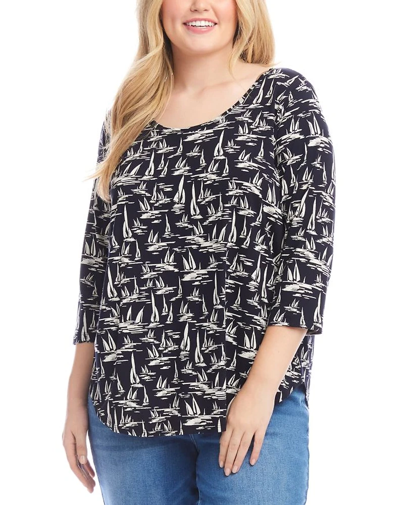 Plus 3/4 Sleeve Shirttail Top