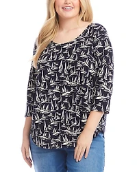 Plus 3/4 Sleeve Shirttail Top