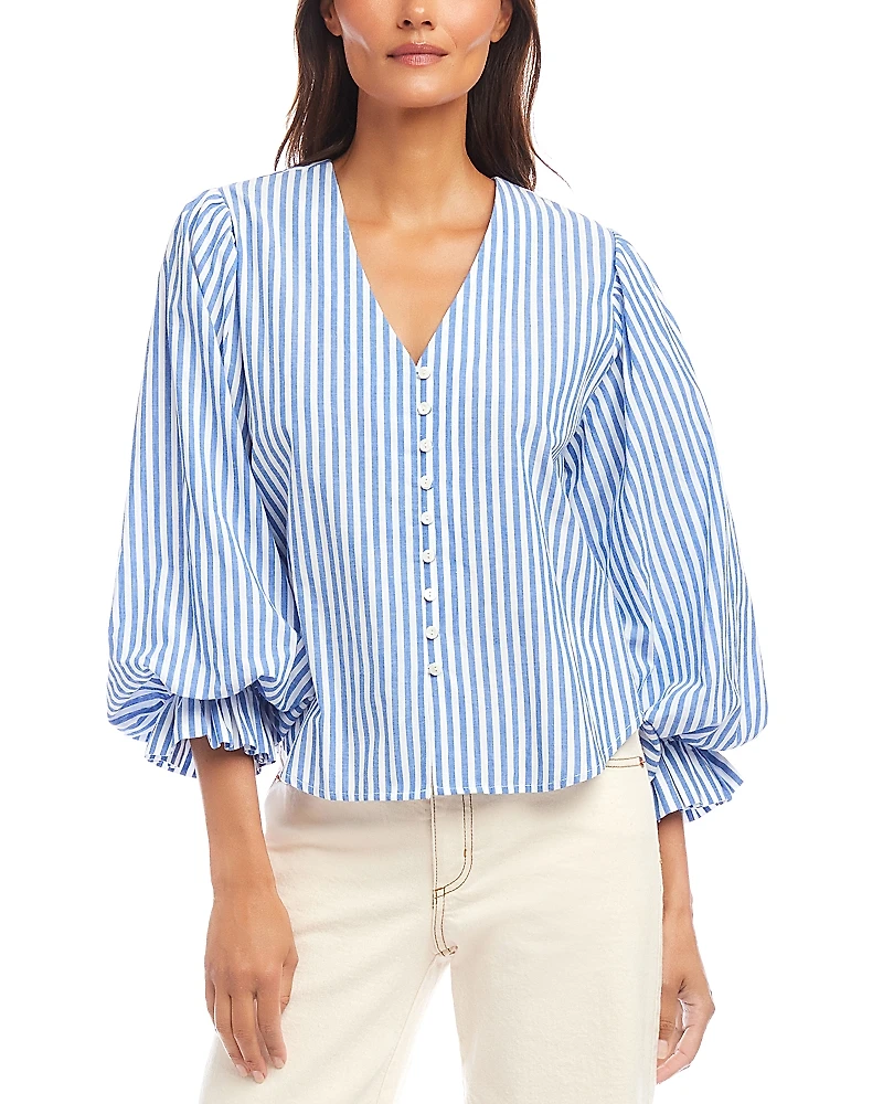 Karen Kane Stripe Layered Sleeve Shirred Blouse