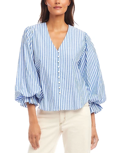 Karen Kane Stripe Layered Sleeve Shirred Blouse