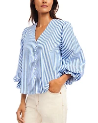Stripe Layered Sleeve Shirred Blouse