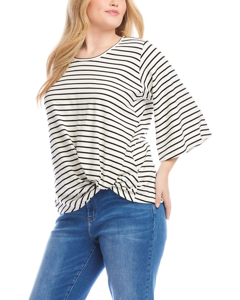 Plus Stripe Flare Sleeve Pick Up Top