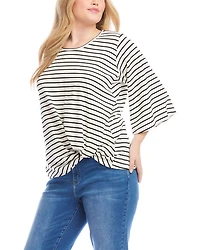 Plus Stripe Flare Sleeve Pick Up Top
