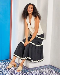 Ric Rac Trim Tiered Midi Skirt