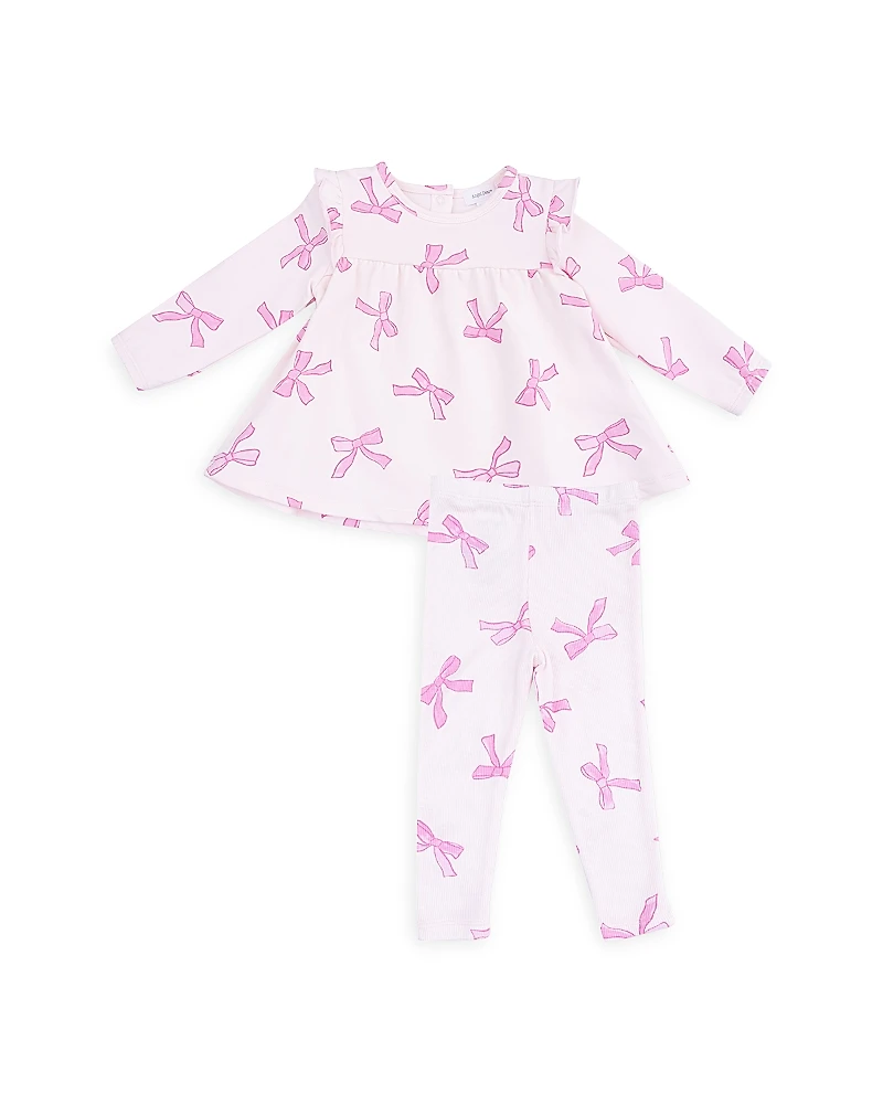 Angel Dear Girls' French Terry Pretty Bows Ruffle Top & Ribbed Leggings Set - Baby