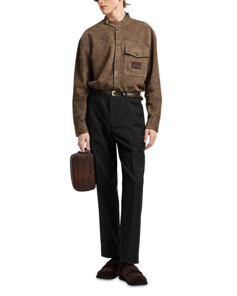 Asymmetric Mandarin Collar Regular Fit Leather Shirt