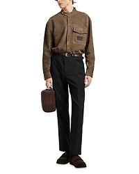 Asymmetric Mandarin Collar Regular Fit Leather Shirt