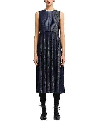 Emporio Armani Bicolor Ribbed Striped Midi Dress