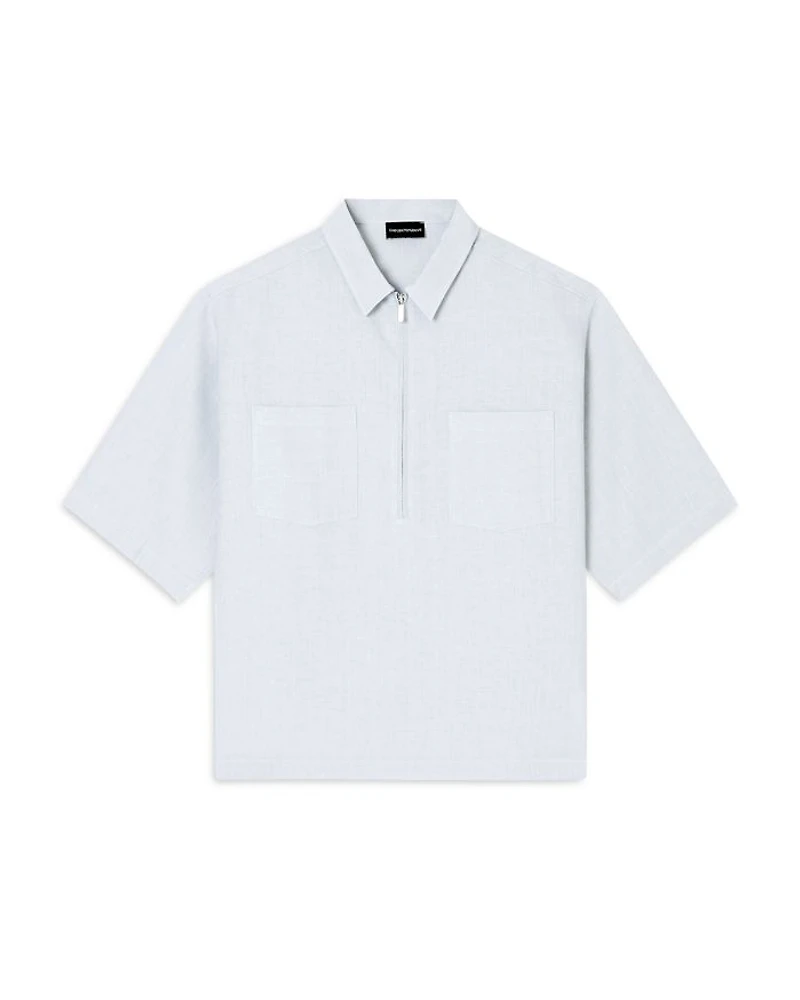 Regular Fit Short Sleeve Zip Linen Shirt