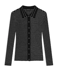 Ribbed and Striped Button Up Cardigan Sweater