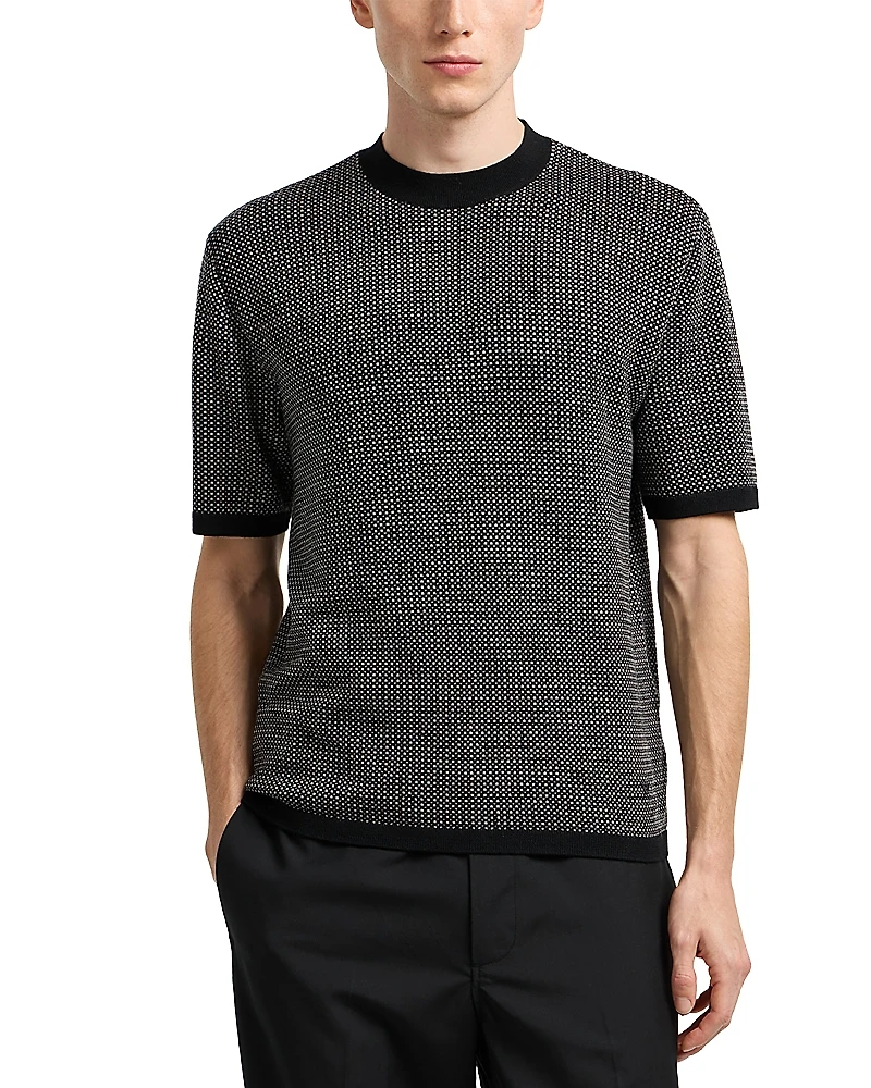Emporio Armani Regular Fit Geometric Jacquard Short Sleeve Sweater