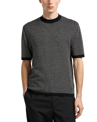 Emporio Armani Regular Fit Geometric Jacquard Short Sleeve Sweater