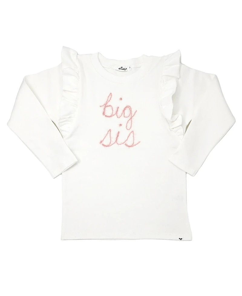oh baby! Girls' Millie big sis Pink Sparkle Embroidered Tee