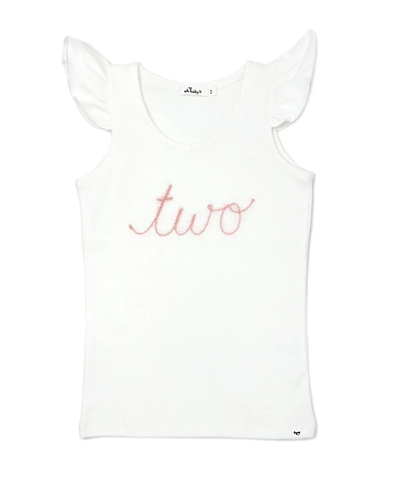 oh baby! Girls' Flutter Sleeve two Pink Sparkle Embroidered Tank - Little Kid