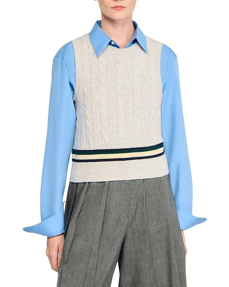 Sandro Wool Cashmere Cable Knit Vest