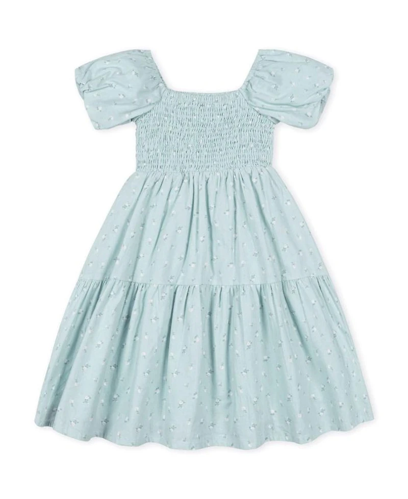 Hope & Henry Girls' Linen Smocked Short Bubble Sleeve Dress - Little Kid, Big Kid