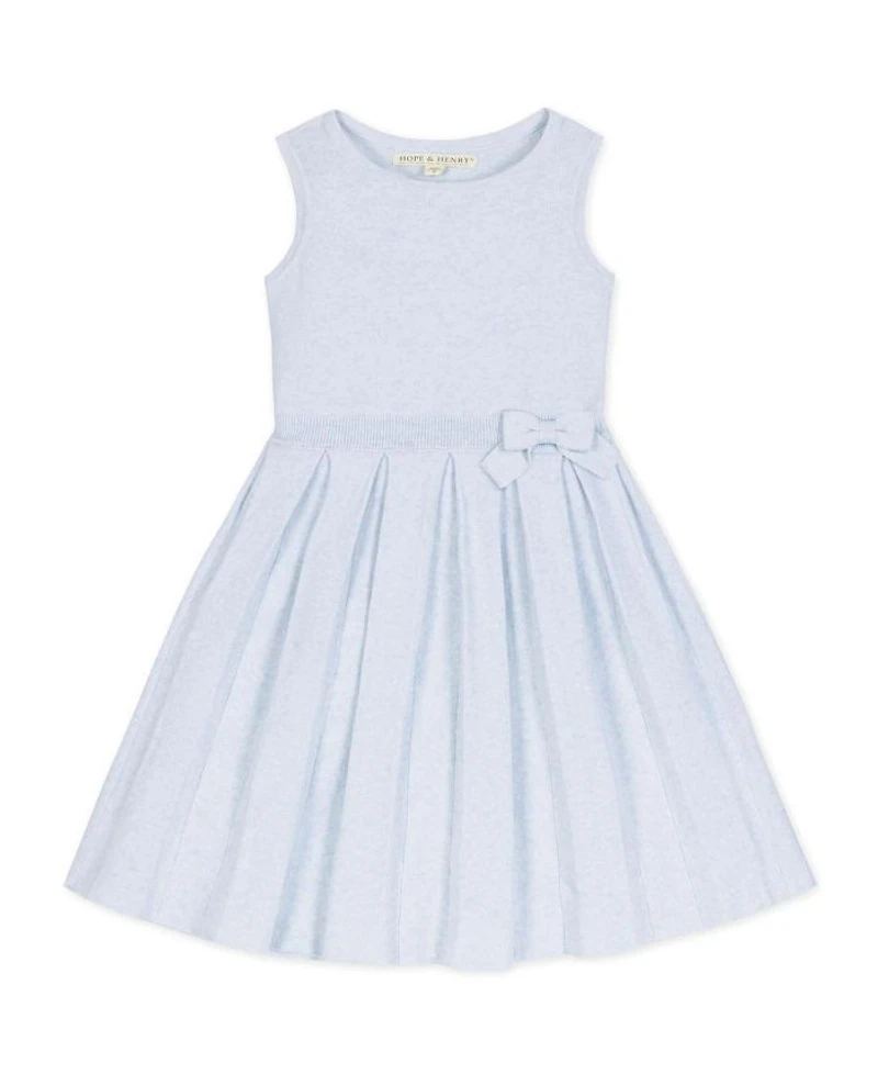 Hope & Henry Heirloom Girls' Organic Sleeveless Pleated Sweater Dress with Bow - Little Kid, Big Kid