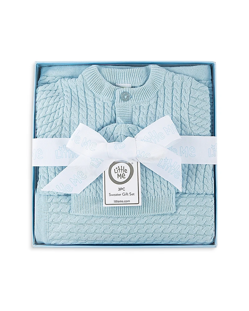Little Me Boys' Blue Cable Sweater, Hat & Blanket Gift Box