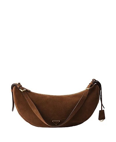 Prada Demi-Lune Large Suede Shoulder Bag