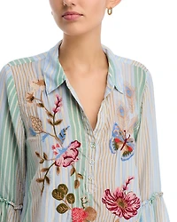 Silk Floral Ruffle Cuff Blouse