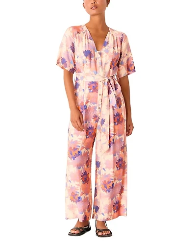 Petite Floral Button Front Jumpsuit