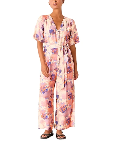 Whistles Petite Floral Button Front Jumpsuit