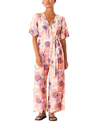 Whistles Petite Floral Button Front Jumpsuit