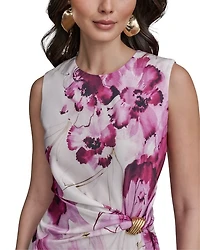 Floral Satin Gathered Waist Dress