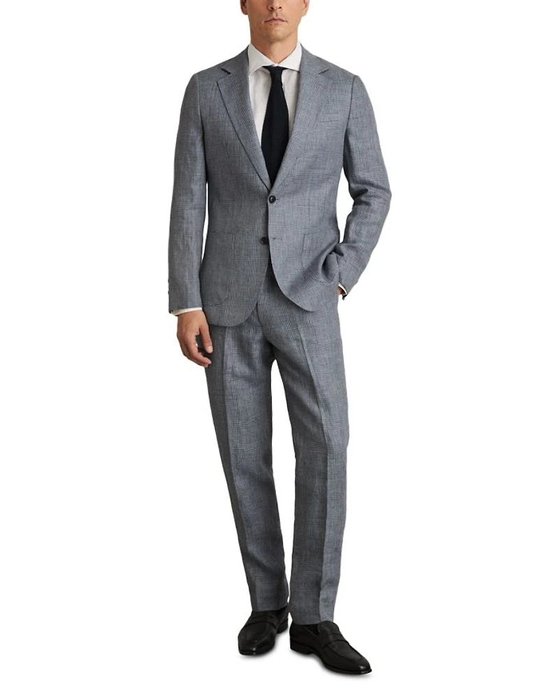 Slim Fit Prince of Wales Check Linen Blazer