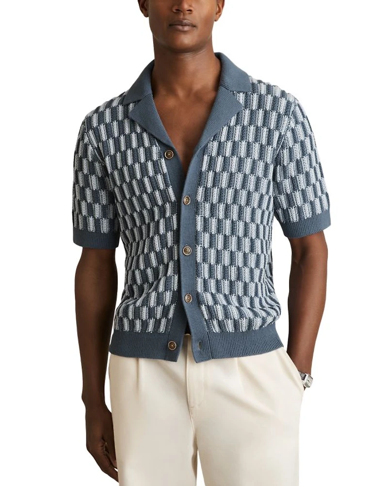 Regular Fit Geometric Knit Cuban Shirt