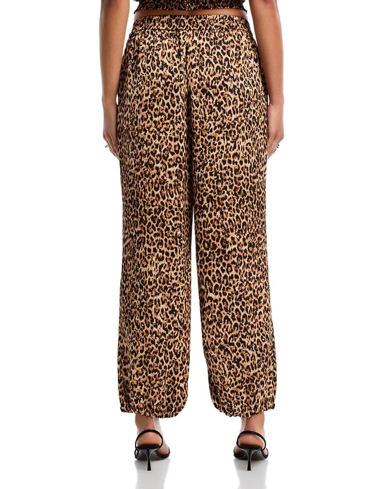 Satin Palm Leaf Jogger Pants