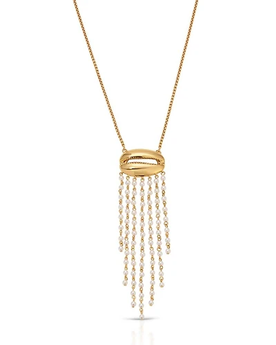 Mykonos Shell Imitation Pearl Fringe Pendant Necklace, 28"
