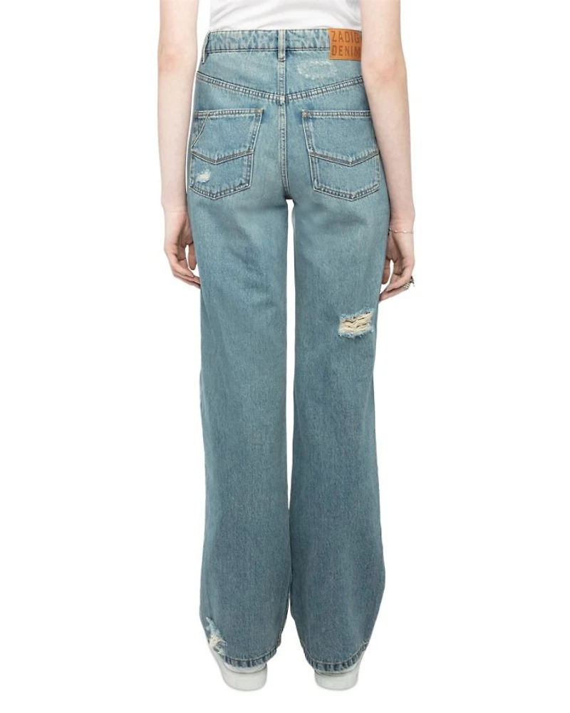 Elio High Rise Distress Jeans Light Blue