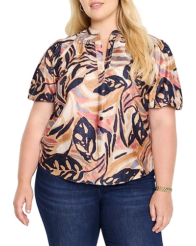 Nic+Zoe Plus Terracotta Garden Puffed Sleeve Top