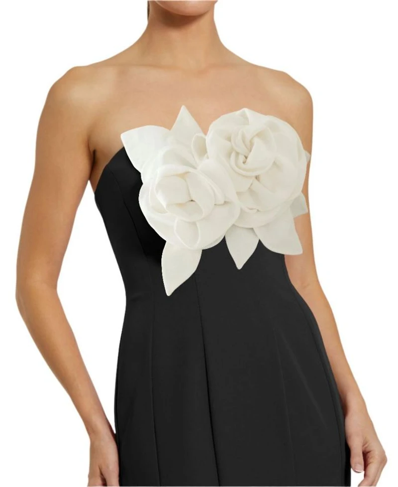 Crepe Strapless Mermaid with 3D Flowers Gown