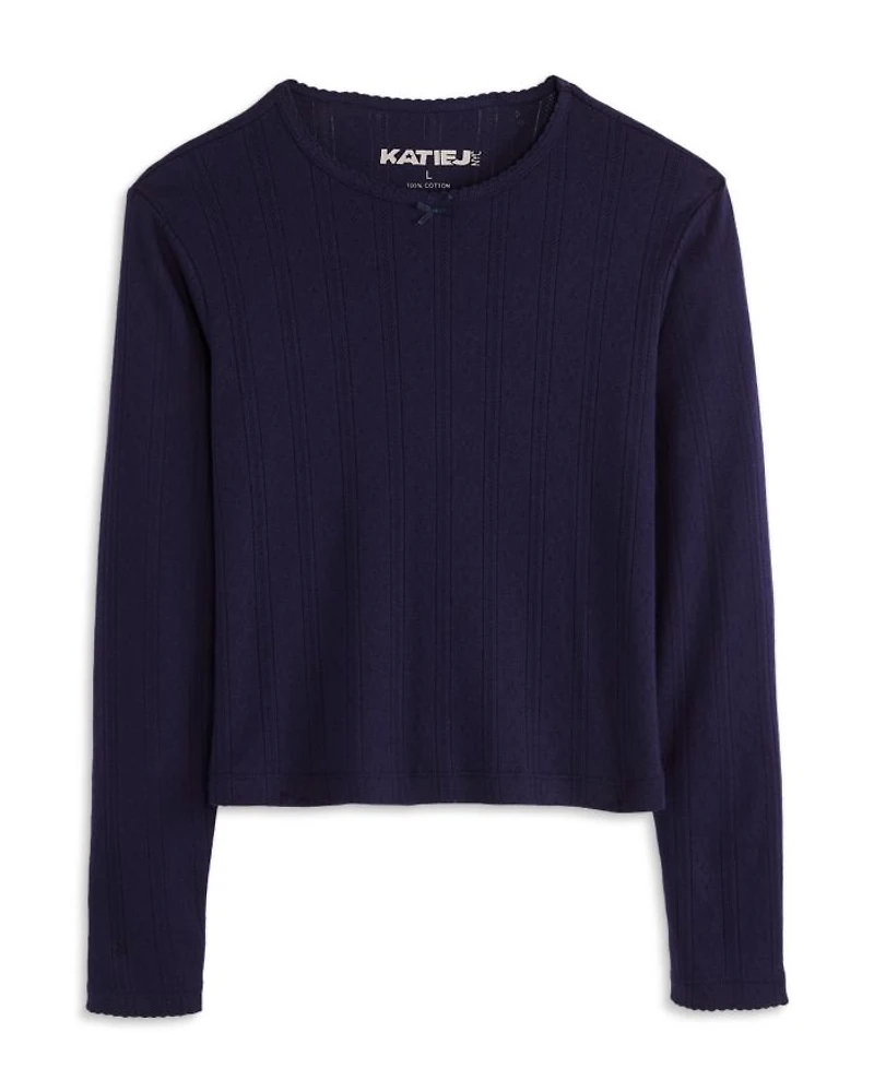 Girls' Marina Long Sleeved Pointelle Top - Big Kid
