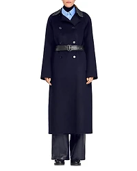 Sandro Long Wool and Leather Coat