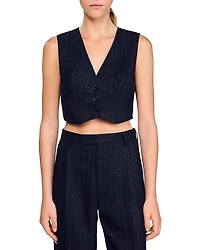 Sandro Striped Rhinestone Sleeveless Jacket