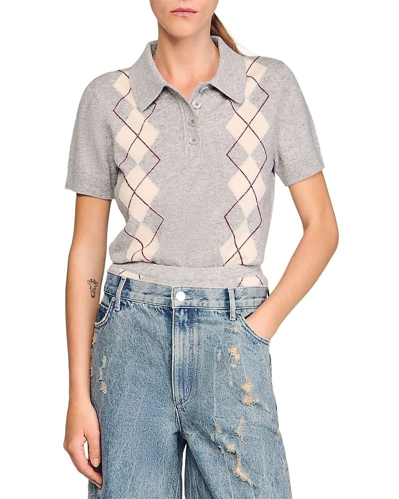 Sandro Argyle Polo Neck Sweater