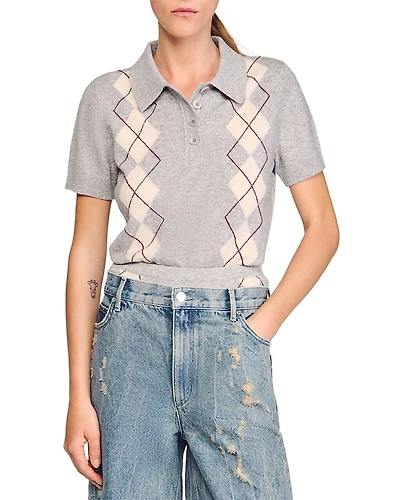 Sandro Argyle Polo Neck Sweater