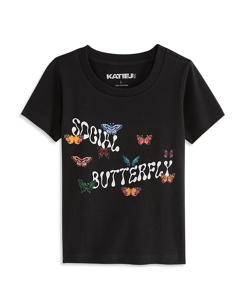 KatieJnyc Girls' Social Butterfly Tee - Big Kid
