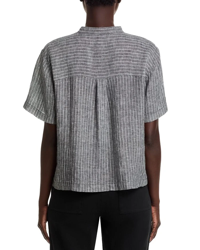 Linen Mandarin Collar Short Sleeve Shirt