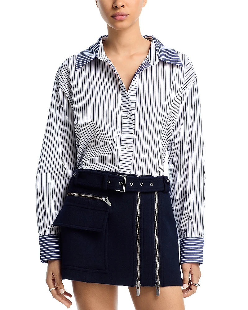 Aqua Contrast Stripe Button Up Shirt - Exclusive