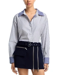 Aqua Contrast Stripe Button Up Shirt - Exclusive