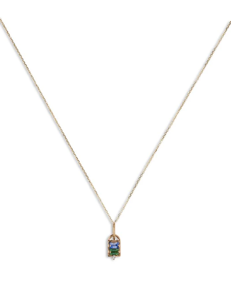 Light Blue Sapphire, Tourmaline & Diamond Pendant Necklace, 16"