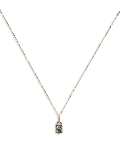Light Blue Sapphire, Tourmaline & Diamond Pendant Necklace, 16"