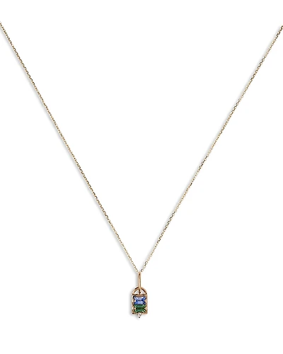 Wwake 14K Yellow Gold Light Blue Sapphire, Tourmaline & Diamond Pendant Necklace, 16