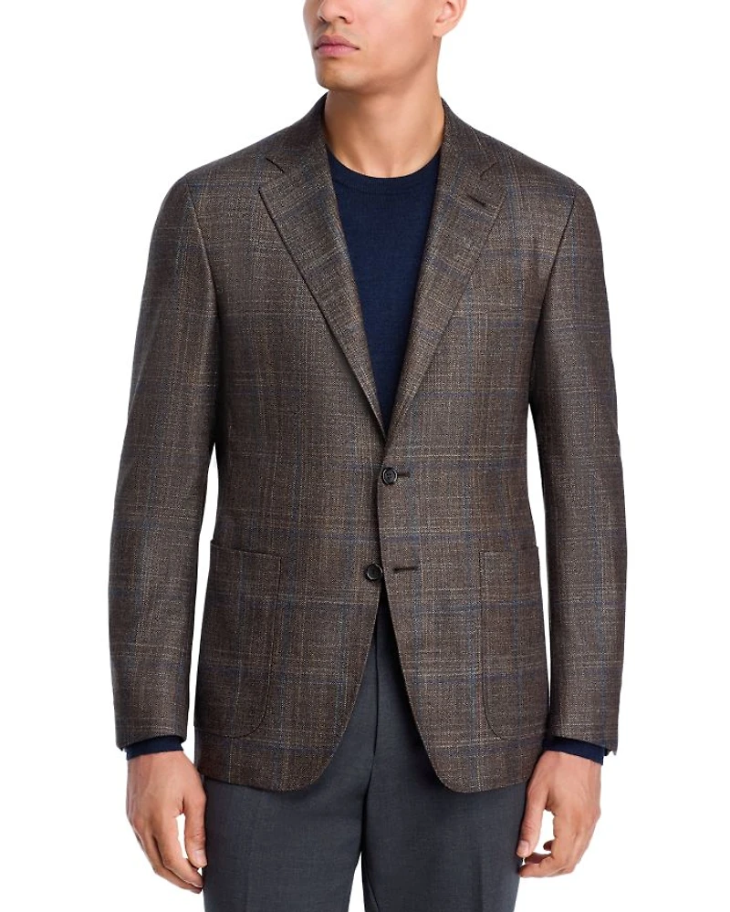 Kei Wool, Silk & Cashmere Windowpane Unstructured Trim Fit Sport Coat